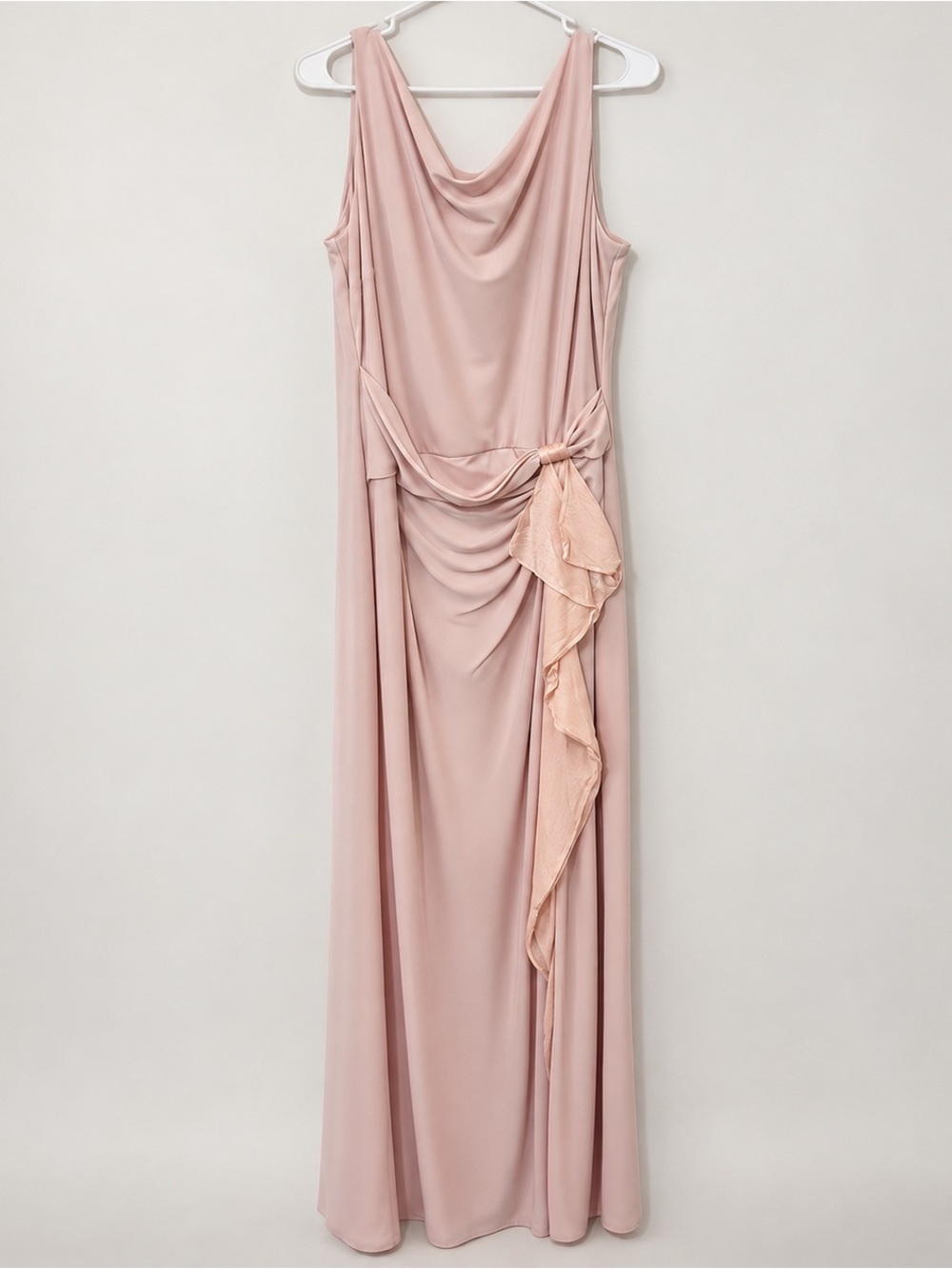 Lauren Ralph Lauren Evening Pink Cowl Neck Cascade Side-Knot Gown Size 14